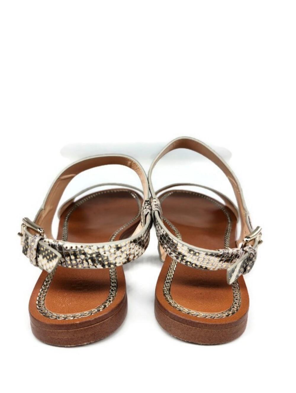 Vince Camuto Rentin Grey & White Snake Print Gold Shimmer Leather Flat Sandals - Picture 7 of 13
